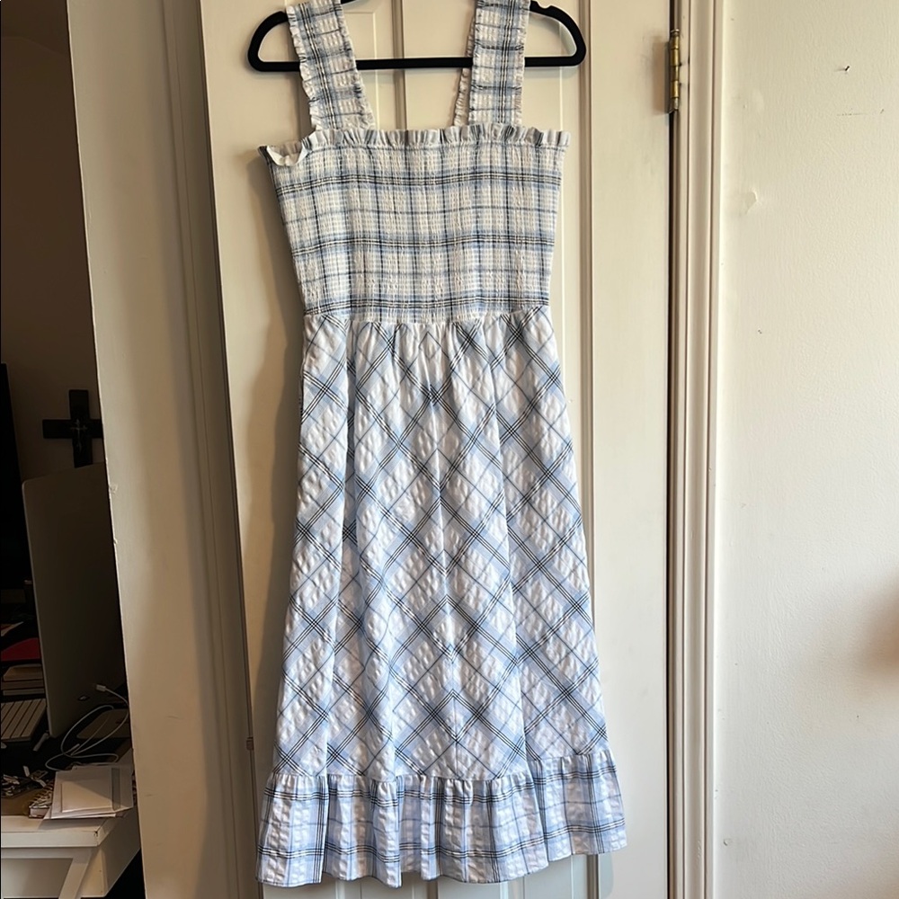 Blue and White Plaid Sleeveless Dress